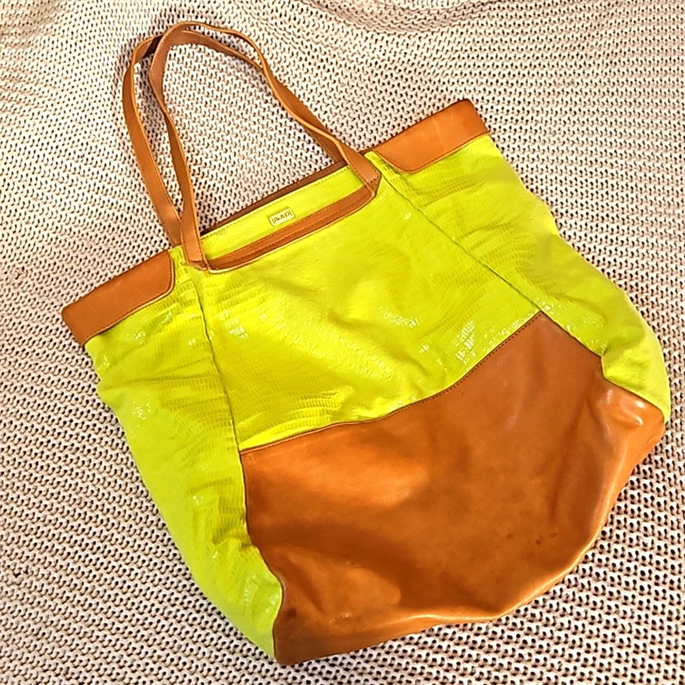 Funky Neon Tote Camel Leather Soft
